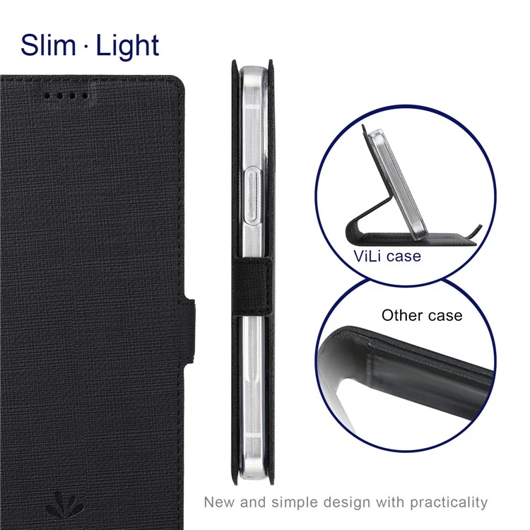 VILI K Series for iPhone 15 Pro Max Case PU Leather Horizontal Stand Phone Cover - Black