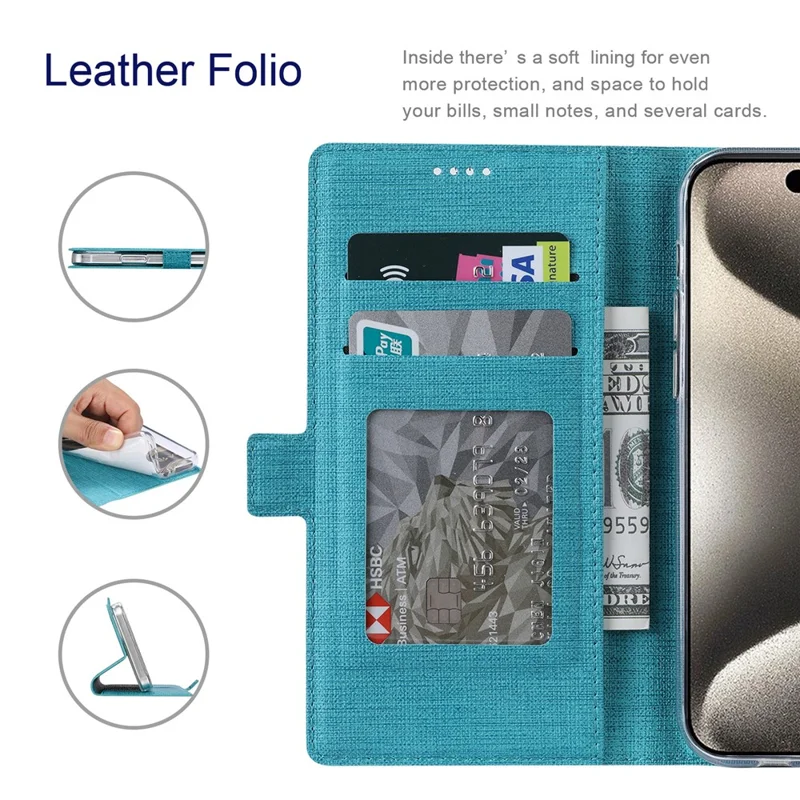 VILI K Series for iPhone 15 Pro Max Case PU Leather Horizontal Stand Phone Cover - Blue