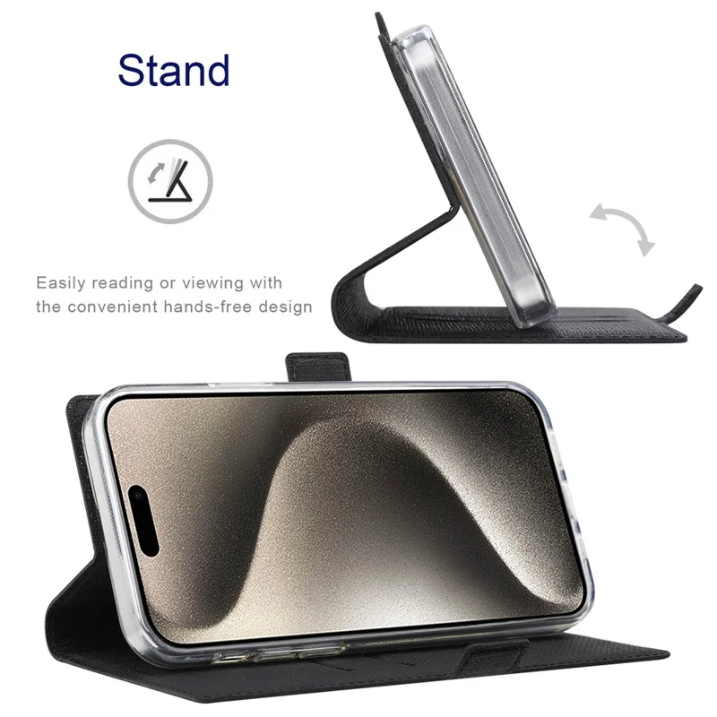 VILI K Series for iPhone 15 Case PU Leather Shockproof Wallet Phone Cover - Black