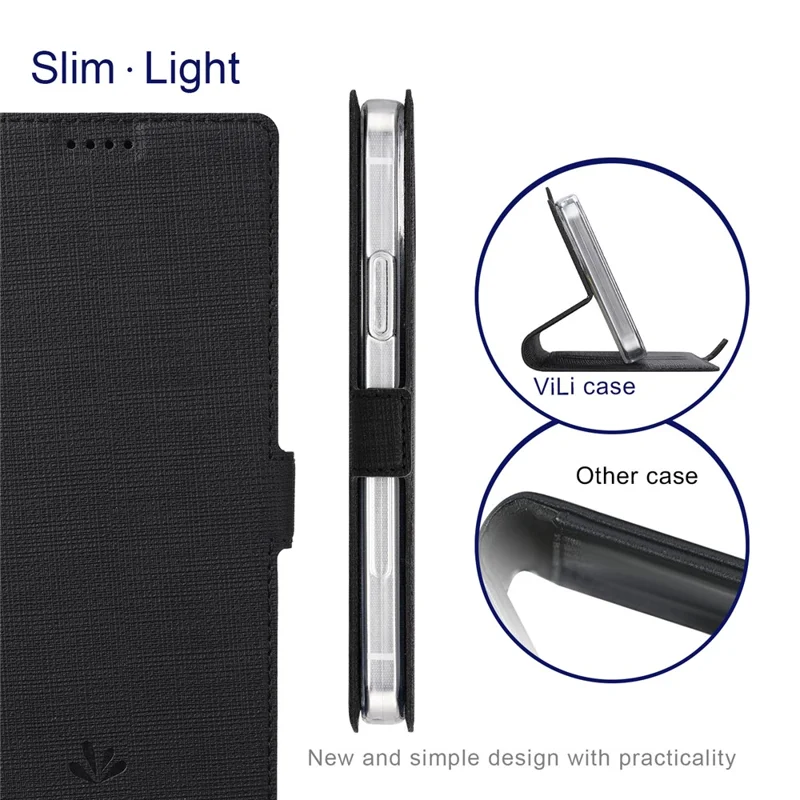 VILI K Series for iPhone 15 Case PU Leather Shockproof Wallet Phone Cover - Black