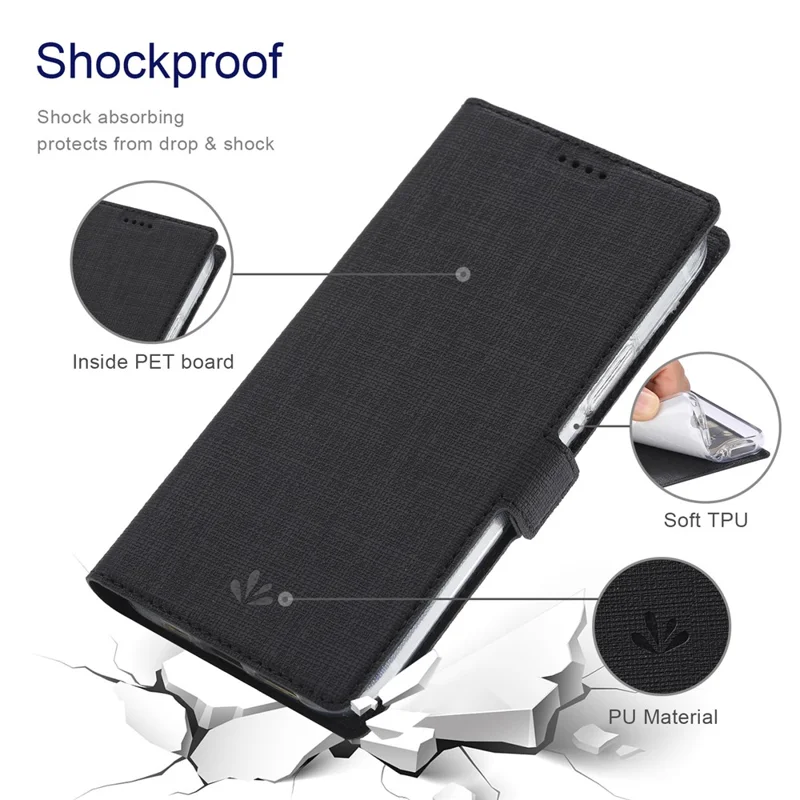 VILI K Series for iPhone 15 Case PU Leather Shockproof Wallet Phone Cover - Black