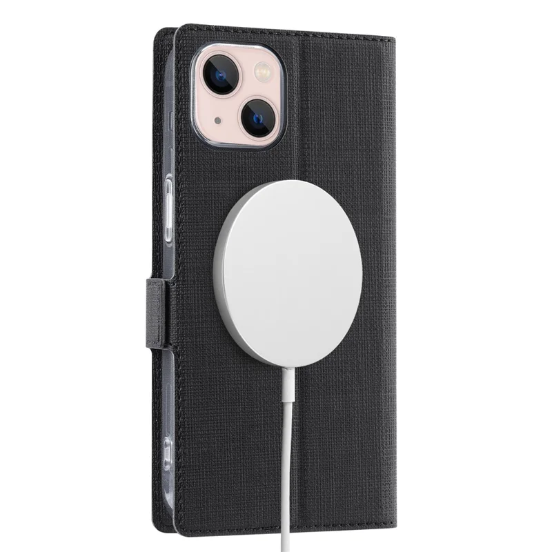 VILI K Series for iPhone 15 Case PU Leather Shockproof Wallet Phone Cover - Black