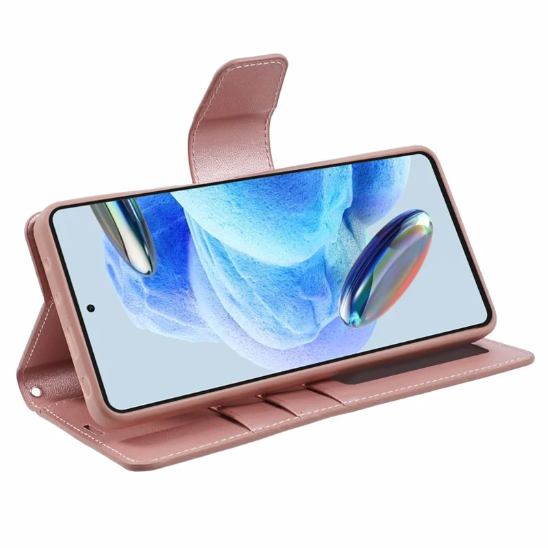 HANMAN Mill Series for Xiaomi Redmi 12 4G / 5G (Global) / Redmi Note 12R 5G / Poco M6 Pro 5G Case Wallet Phone Cover - Rose Gold