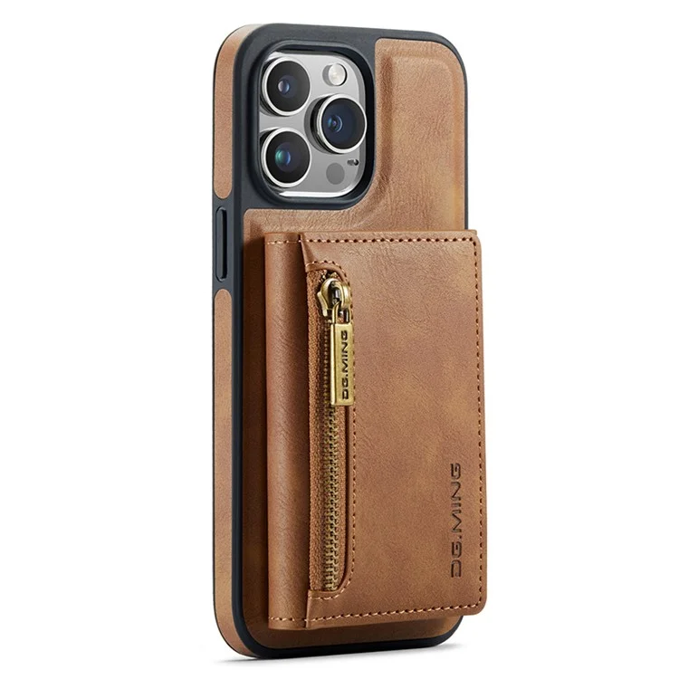 DG.MING M5 Series For iPhone 15 Pro Case PU+PC+TPU Magnetic Wallet Phone Cover - Коричневый