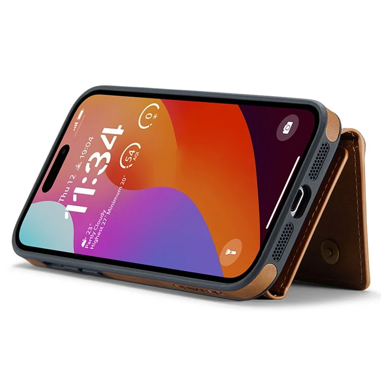 DG.MING M5 Series For iPhone 15 Pro Case PU+PC+TPU Magnetic Wallet Phone Cover - Коричневый