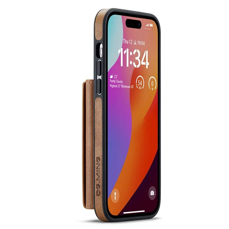 DG.MING M5 Series For iPhone 15 Pro Case PU+PC+TPU Magnetic Wallet Phone Cover - Коричневый