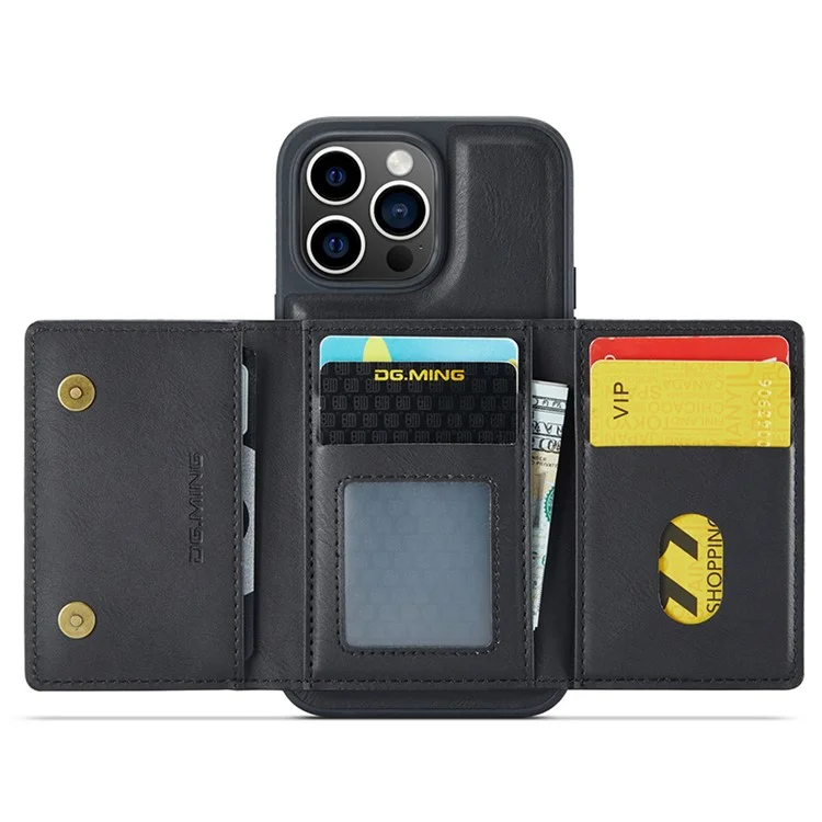 DG.MING M5 Series For iPhone 14 Pro Case PU+PC+TPU Desmontable 2-en-1 Funda Billetera para Teléfono - Negro