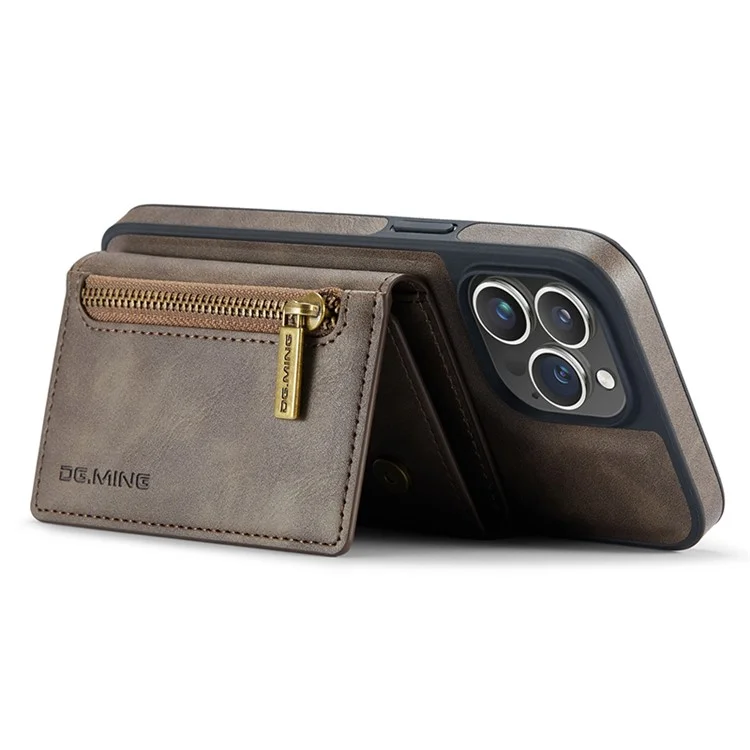 DG.MING M5 Series Para iPhone 13 Pro Max Funda Cartera Magnética PU+PC+TPU Cubierta de Teléfono - Café
