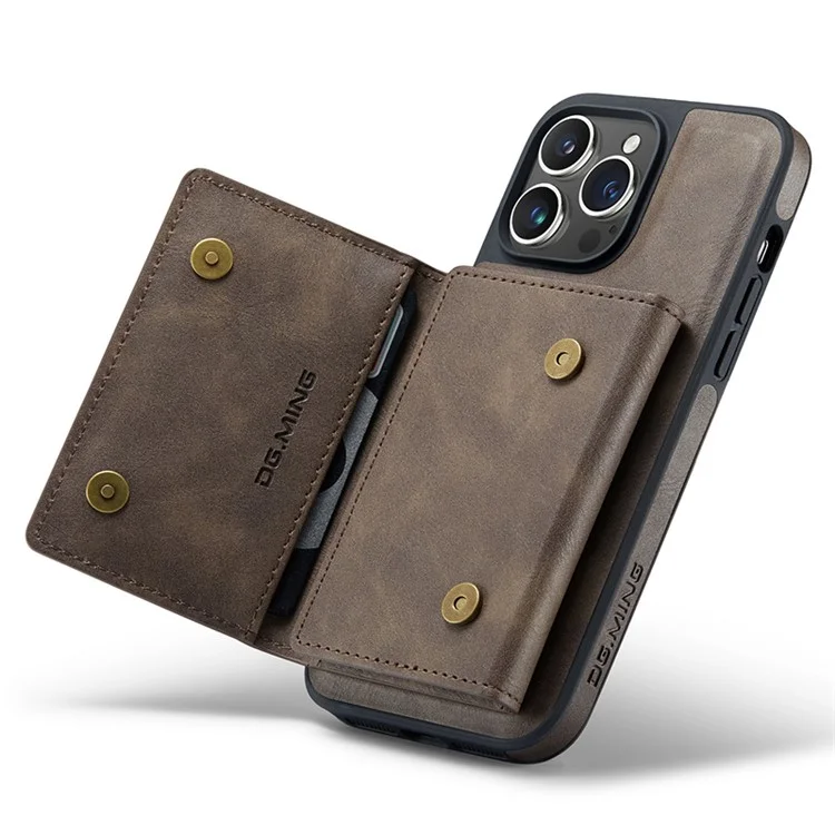 DG.MING M5 Series Para iPhone 13 Pro Max Funda Cartera Magnética PU+PC+TPU Cubierta de Teléfono - Café