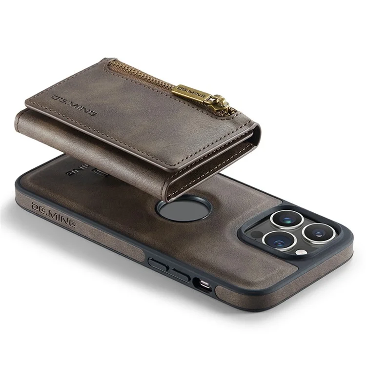 DG.MING M5 Series Para iPhone 13 Pro Max Funda Cartera Magnética PU+PC+TPU Cubierta de Teléfono - Café