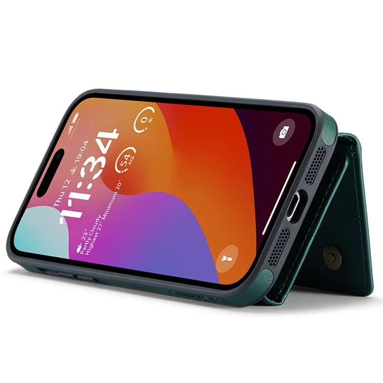 DG.MING M5 Series For iPhone 14 Pro Max Case PU+PC+TPU Detachable Wallet Phone Cover - Green