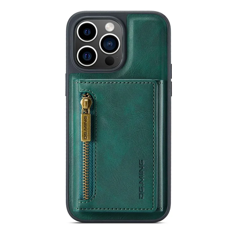 DG.MING M5 Series For iPhone 14 Pro Max Case PU+PC+TPU Detachable Wallet Phone Cover - Green