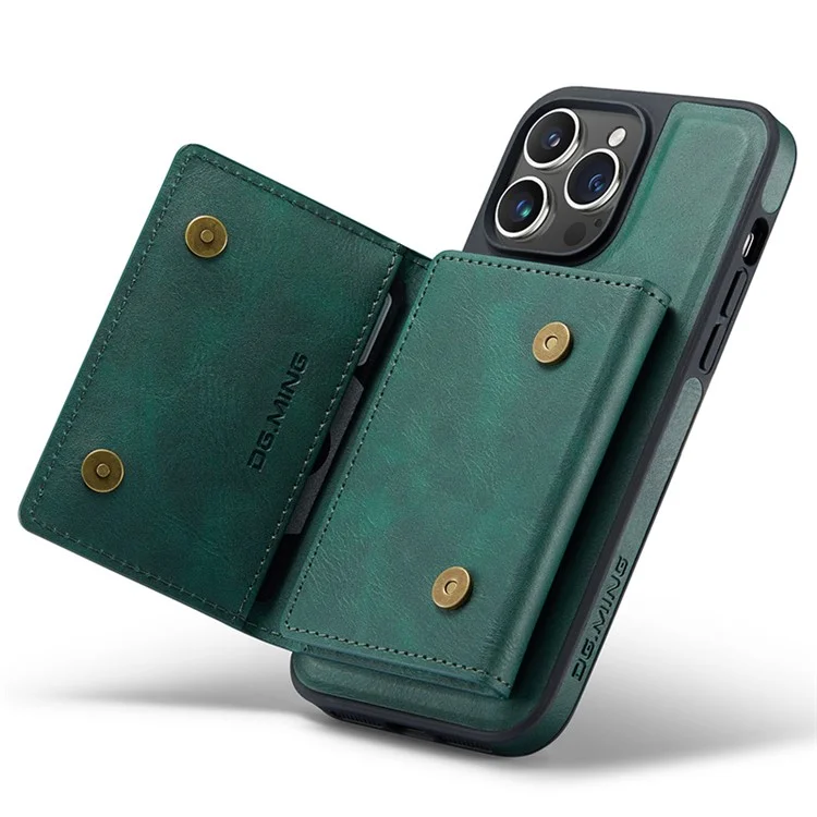 DG.MING M5 Series For iPhone 14 Pro Max Case PU+PC+TPU Detachable Wallet Phone Cover - Green