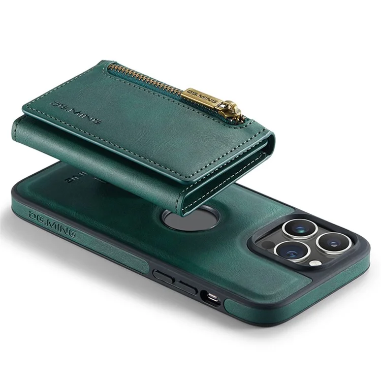 DG.MING M5 Series For iPhone 14 Pro Max Case PU+PC+TPU Detachable Wallet Phone Cover - Green