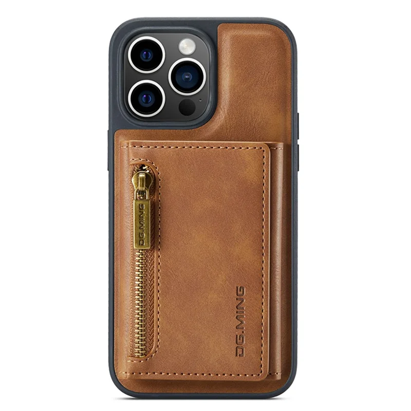DG.MING M5 Series For iPhone 12 / 12 Pro Case Tri-fold Wallet PU+PC+TPU Phone Cover - Brown