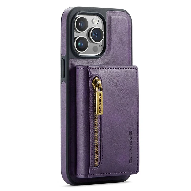 DG.MING M5 Серия для iPhone 13 Pro Чехол Магнитный кошелек Анти-капля PU+PC+TPU Чехол для телефона - Фиолетовый