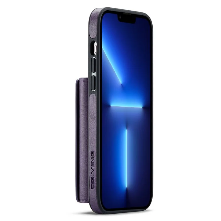 DG.MING M5 Серия для iPhone 13 Pro Чехол Магнитный кошелек Анти-капля PU+PC+TPU Чехол для телефона - Фиолетовый