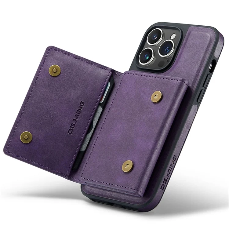 DG.MING M5 Серия для iPhone 13 Pro Чехол Магнитный кошелек Анти-капля PU+PC+TPU Чехол для телефона - Фиолетовый
