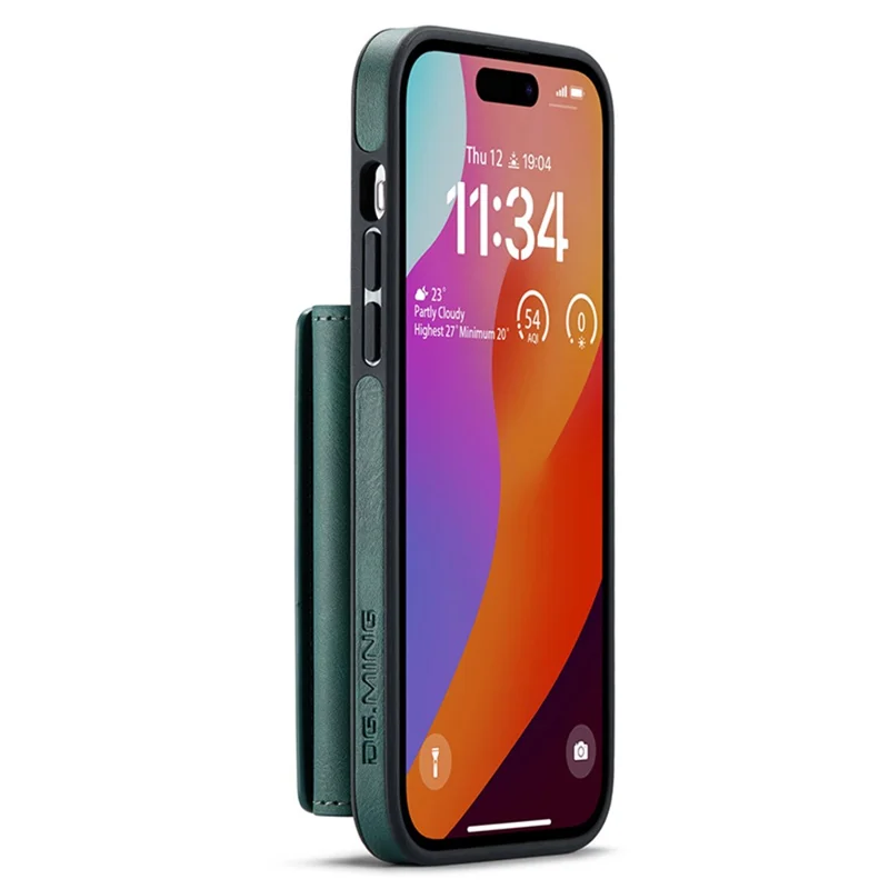 DG.MING M5 Series For iPhone 15 Case PU+PC+TPU Phone Cover Magnetic Wallet Shell - Green