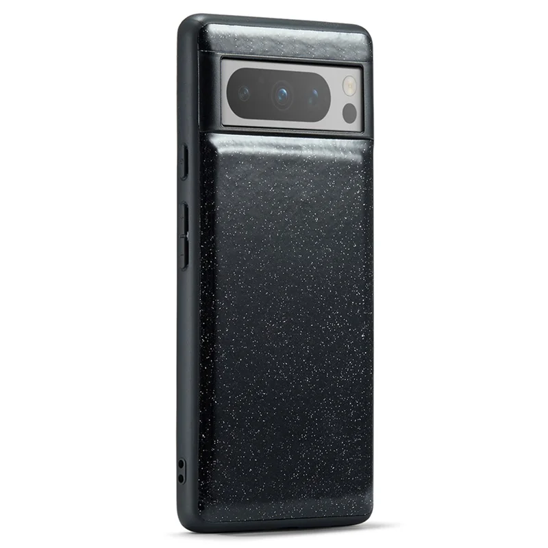 DG.MING Para Google Pixel 8 Pro Case Glitter PU Leather Coated PC+TPU Phone Cover - Preto