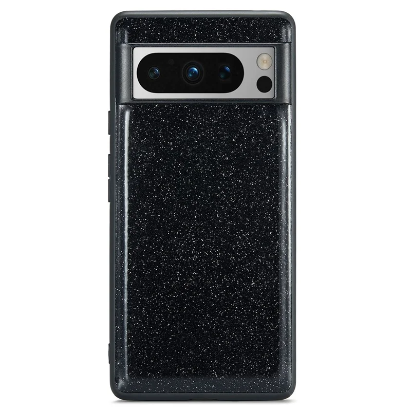 DG.MING Para Google Pixel 8 Pro Case Glitter PU Leather Coated PC+TPU Phone Cover - Preto