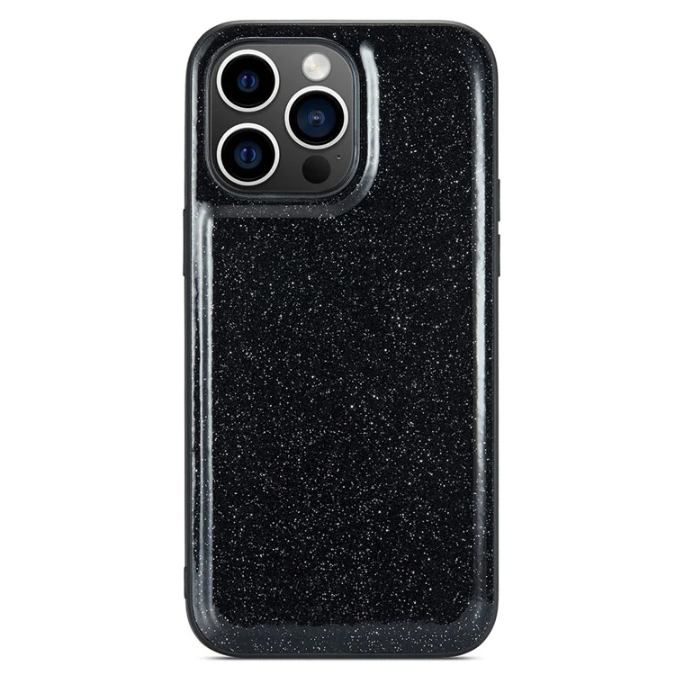 Coque arrière DG.MING pour iPhone 14 Pro en cuir PU+PC+TPU avec paillettes - Noir