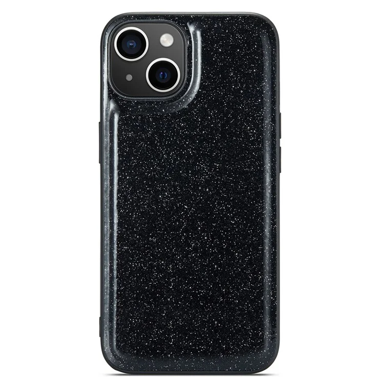DG.MING Für iPhone 13 Case Glitter PU Leder+PC+TPU Anti-Kratzer Handyhülle - Schwarz