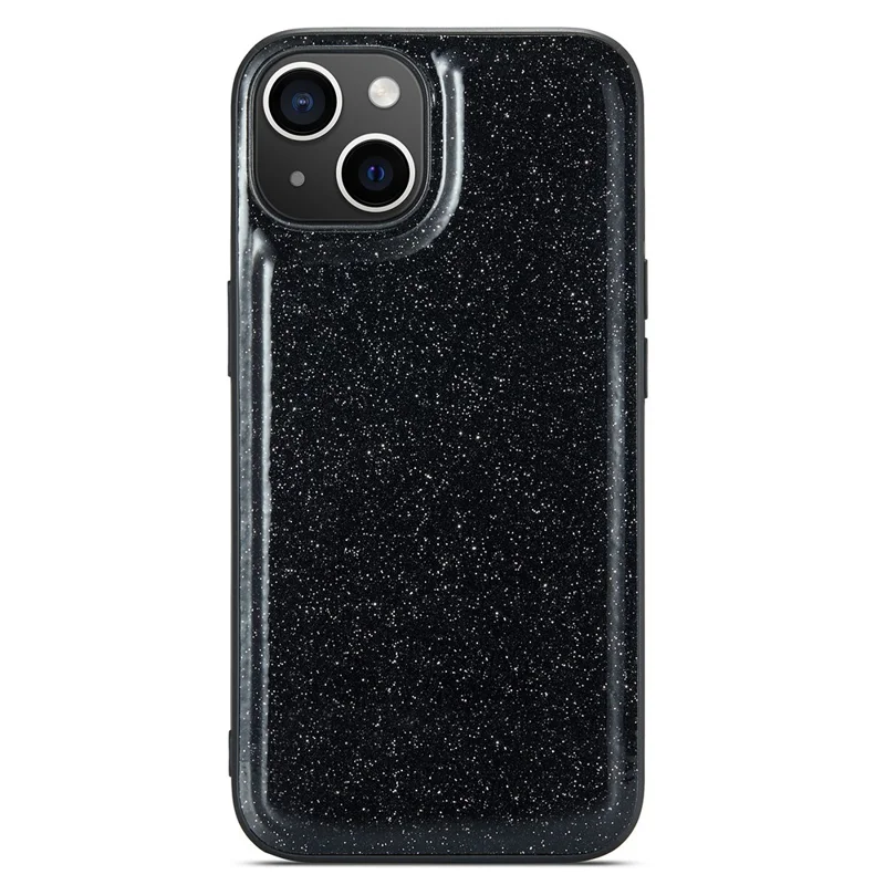 DG.MING Für iPhone 15 Plus Case Glitzernde Oberfläche PU-Leder beschichtet PC+TPU Handyhülle - Schwarz