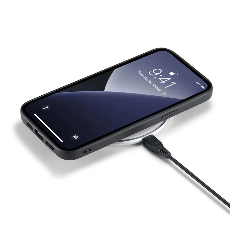 DG.MING Чехол для iPhone 14, устойчивый к падениям, с блестками, покрытием из искусственной кожи и пластика+ТПУ - черный