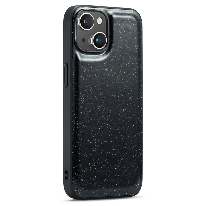 DG.MING For iPhone 15 Case Drop Protection Glitter Leather+PC+TPU Phone Cover - Black