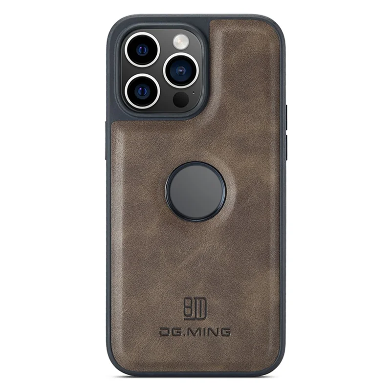 حالة DG.MING لهاتف iPhone 15 Pro Max غطاء من مادة البولي كربونات + مطاط حراري مع طبقة جلد صناعي بتصميم شعار ظاهر - كحلي