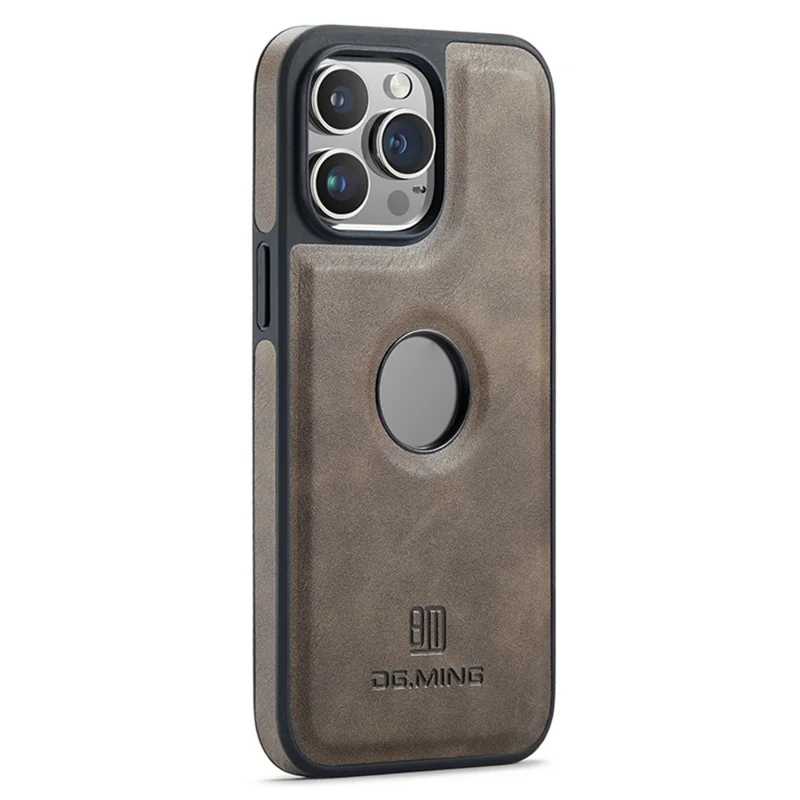 حالة DG.MING لهاتف iPhone 15 Pro Max غطاء من مادة البولي كربونات + مطاط حراري مع طبقة جلد صناعي بتصميم شعار ظاهر - كحلي