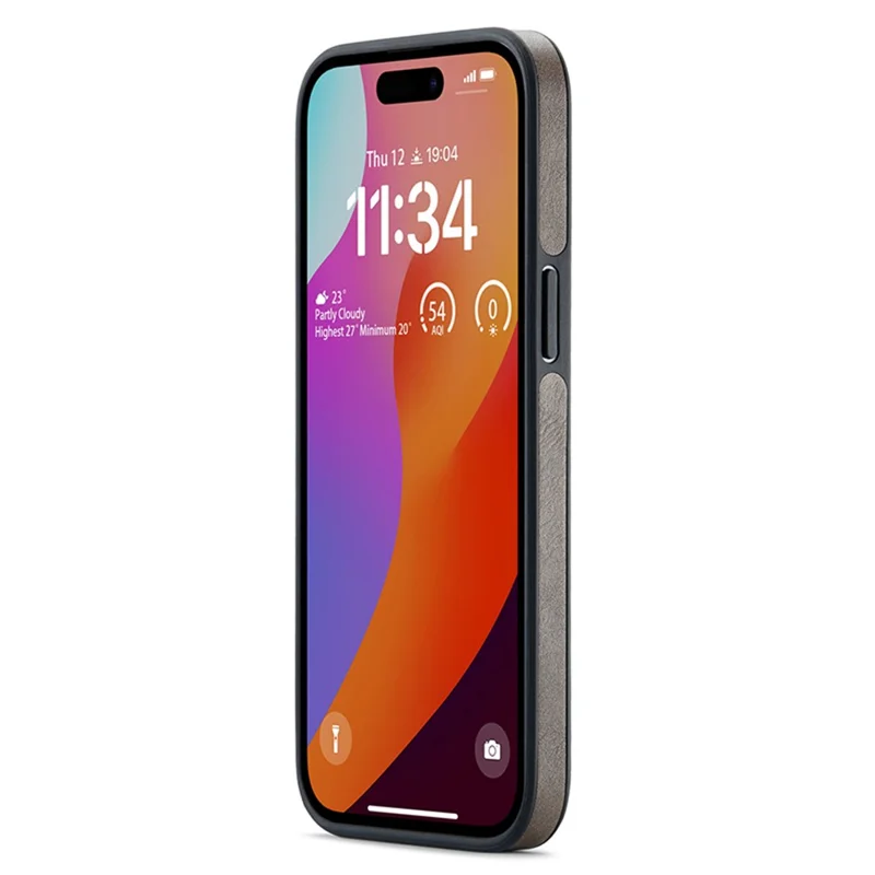 حالة DG.MING لهاتف iPhone 15 Pro Max غطاء من مادة البولي كربونات + مطاط حراري مع طبقة جلد صناعي بتصميم شعار ظاهر - كحلي