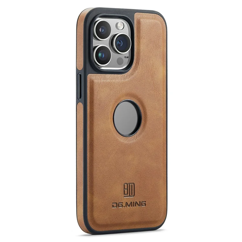 DG.MING For iPhone 12 / 12 Pro Case Logo View PU Leather+PC+TPU Anti-Scratch Cover - Brown