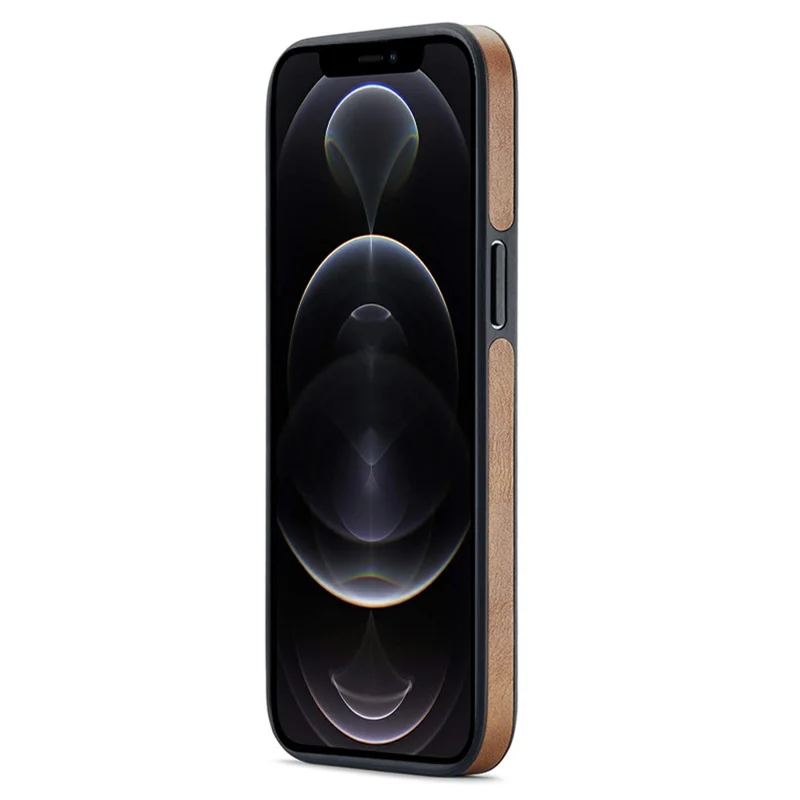 DG.MING For iPhone 12 / 12 Pro Case Logo View PU Leather+PC+TPU Anti-Scratch Cover - Brown