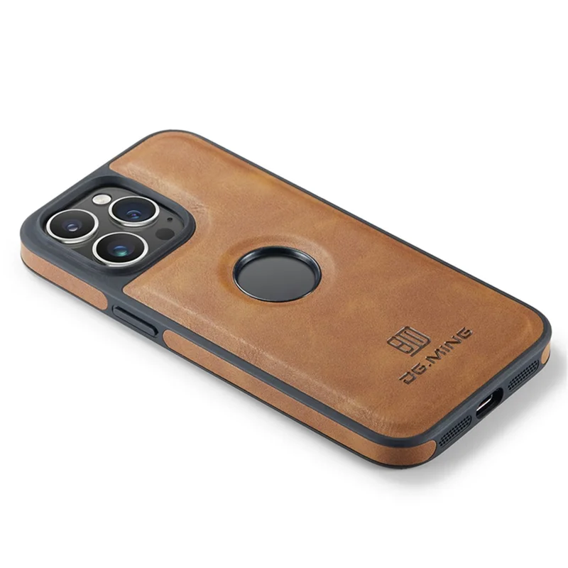 DG.MING For iPhone 12 / 12 Pro Case Logo View PU Leather+PC+TPU Anti-Scratch Cover - Brown