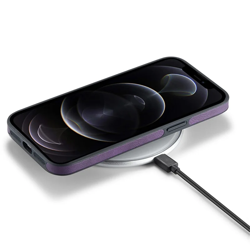 DG.MING Para iPhone 12 / 12 Pro Funda Vista de logotipo de cuero PU + PC + TPU Cubierta anti-arañazos - Púrpura