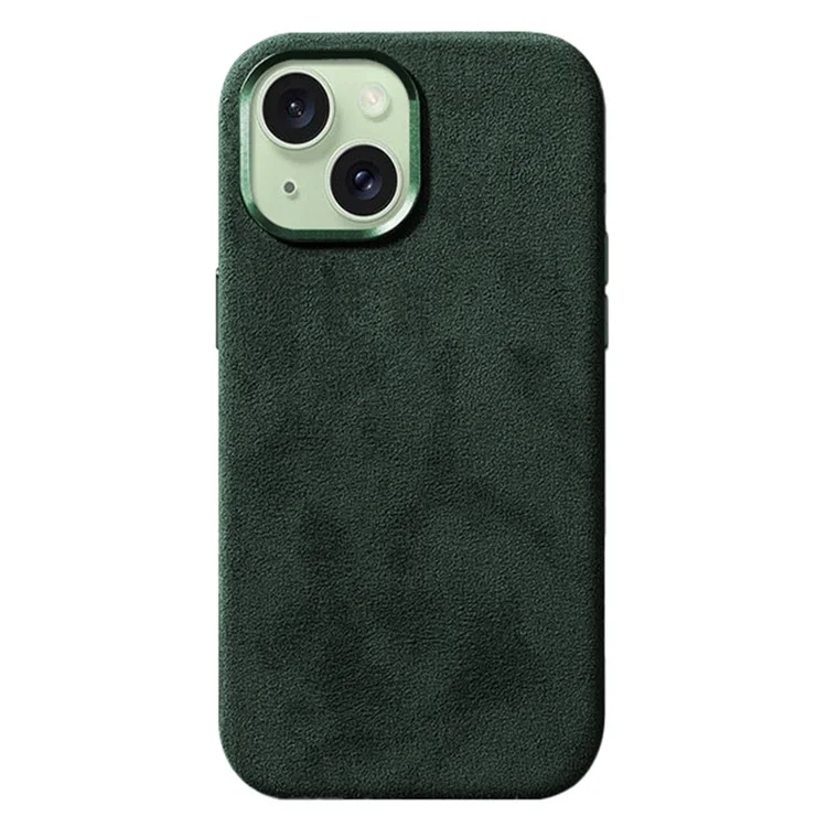 Pour Coque iPhone 15 Compatible avec MagSafe Suède PC Coque de Protection - Vert Foncé