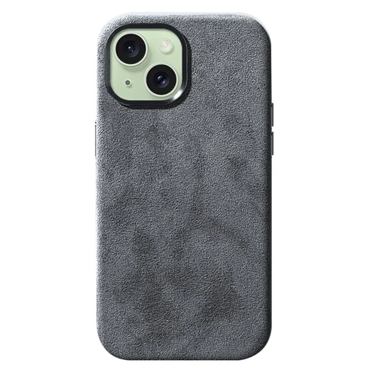 Para Iphone 15 Case Compatível Com MagSafe Suede PC Phone Protective Shell - Cinza Claro