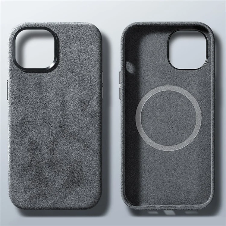 Para Iphone 15 Case Compatível Com MagSafe Suede PC Phone Protective Shell - Cinza Claro