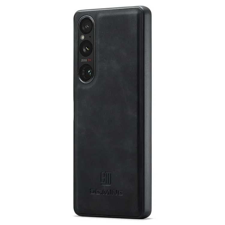 DG.MING For Sony Xperia 1 V Case Anti-Scratch PU Leather+PC+TPU Phone Cover - Black