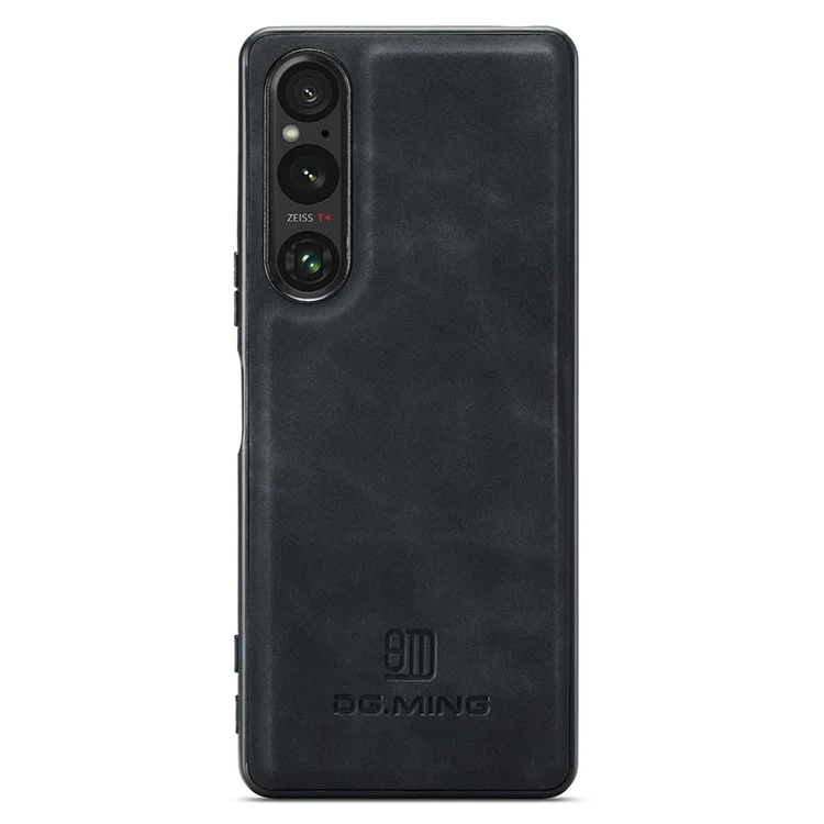 DG.MING For Sony Xperia 1 V Case Anti-Scratch PU Leather+PC+TPU Phone Cover - Black