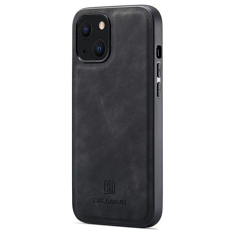 DG.MING Para iPhone 14 Case PC+TPU+PU Leather Revestido Carcaça Traseira - Preto