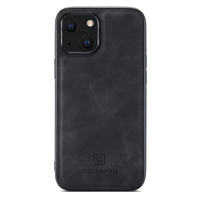 DG.MING Para iPhone 14 Case PC+TPU+PU Leather Revestido Carcaça Traseira - Preto