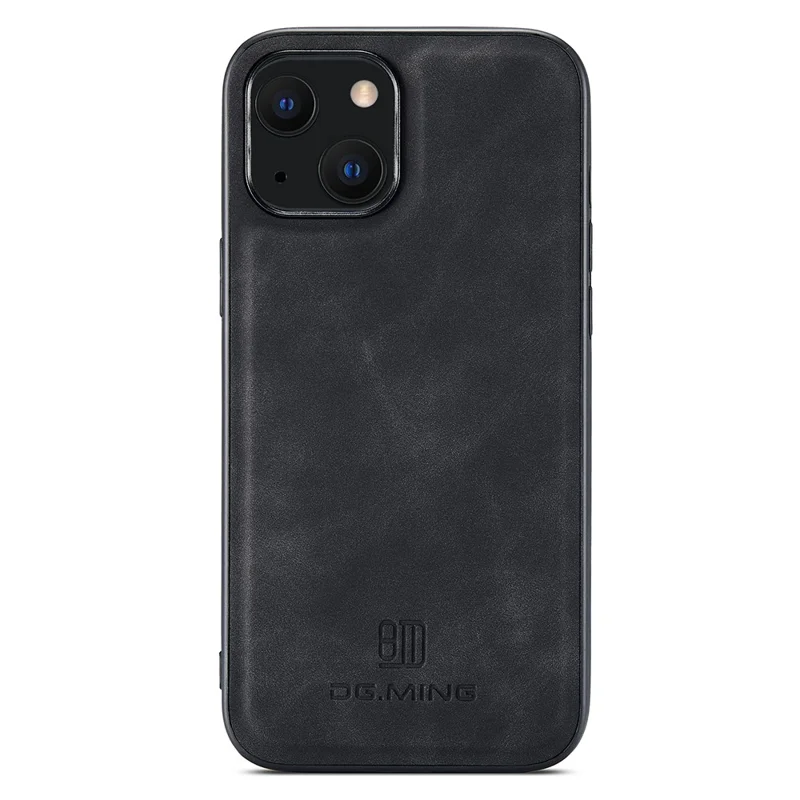 DG.MING Para iPhone 15 Plus Case PC+TPU+PU Leather Coated Hybrid Cover - Preto