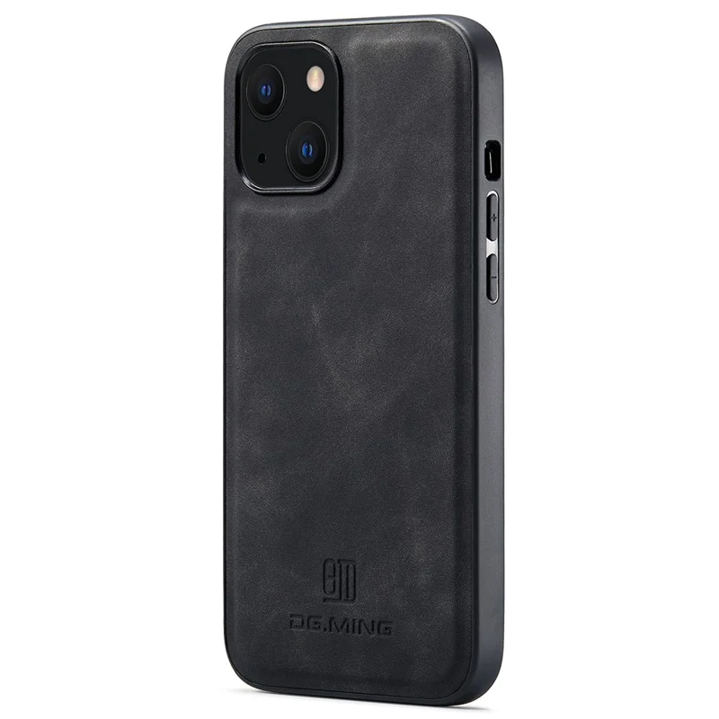 DG.MING Für iPhone 14 Plus Hülle Handy PC+TPU+PU Leder beschichteter Schutzhülle - Schwarz