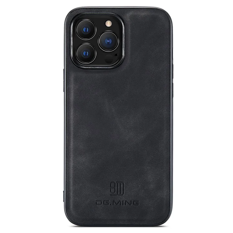 DG.MING Pour iPhone 14 Pro Coque de protection arrière en PC+TPU+PU Cuir - Noir