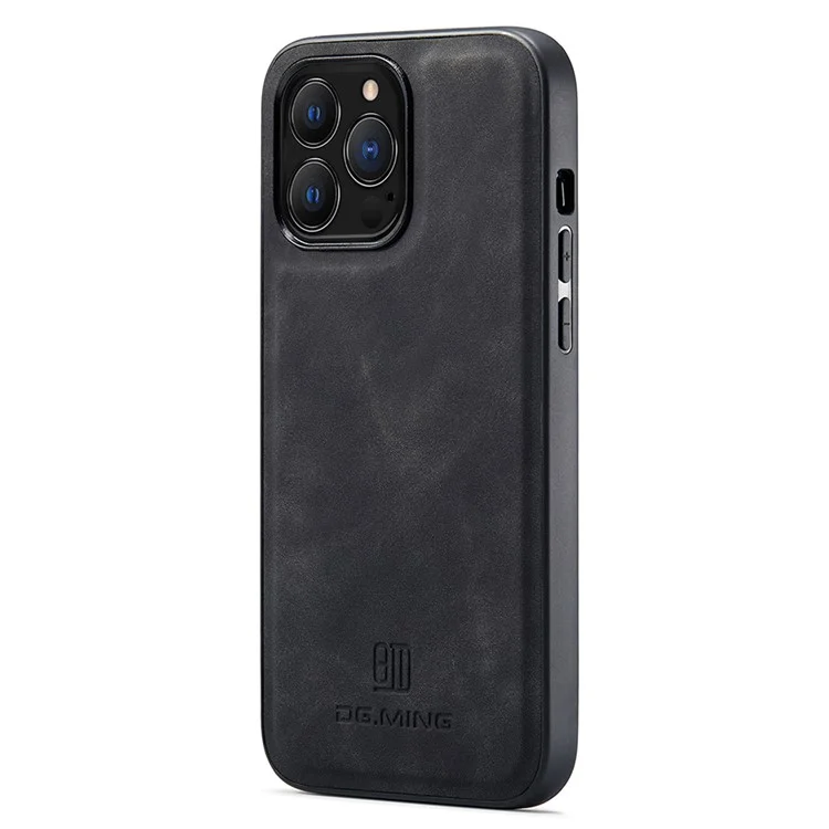 DG.MING Pour iPhone 14 Pro Coque de protection arrière en PC+TPU+PU Cuir - Noir