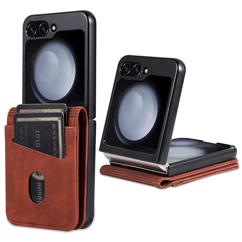 AZNS For Samsung Galaxy Z Flip5 5G Leather Case Card Holder Protective Phone Cover - Brown