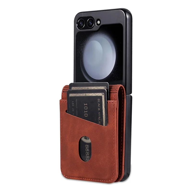 AZNS For Samsung Galaxy Z Flip5 5G Leather Case Card Holder Protective Phone Cover - Brown